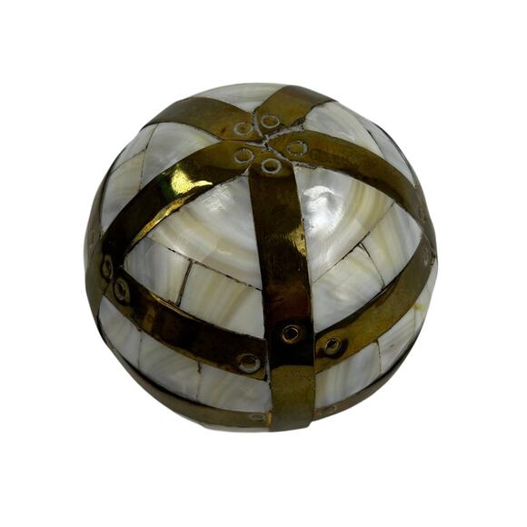 Mother of Pearl and Brass Sphere on Brass Stand 6.25" x 7" Globe Sphere 4" Wide - Picture 7 of 9